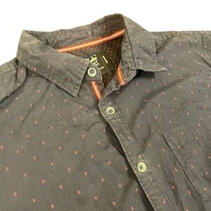 Monument Mens Large Black Red Anchor Print Short Sleeve Button Down Shirt Cotton